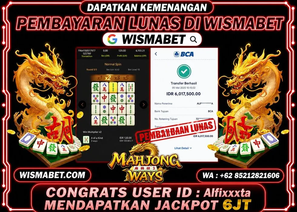 Wismabet - BUKTI KEMENANGAN Mahjong Ways Rp6,000,000,- LUNAS